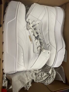 Puma White Leather Platform Sneakers with Gold Logo